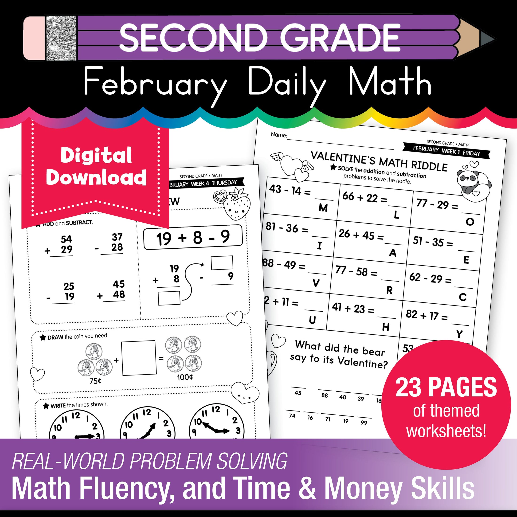 Printable Second Grade February Daily Math - Playground Press