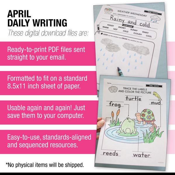 Printable Kindergarten April Daily Writing
