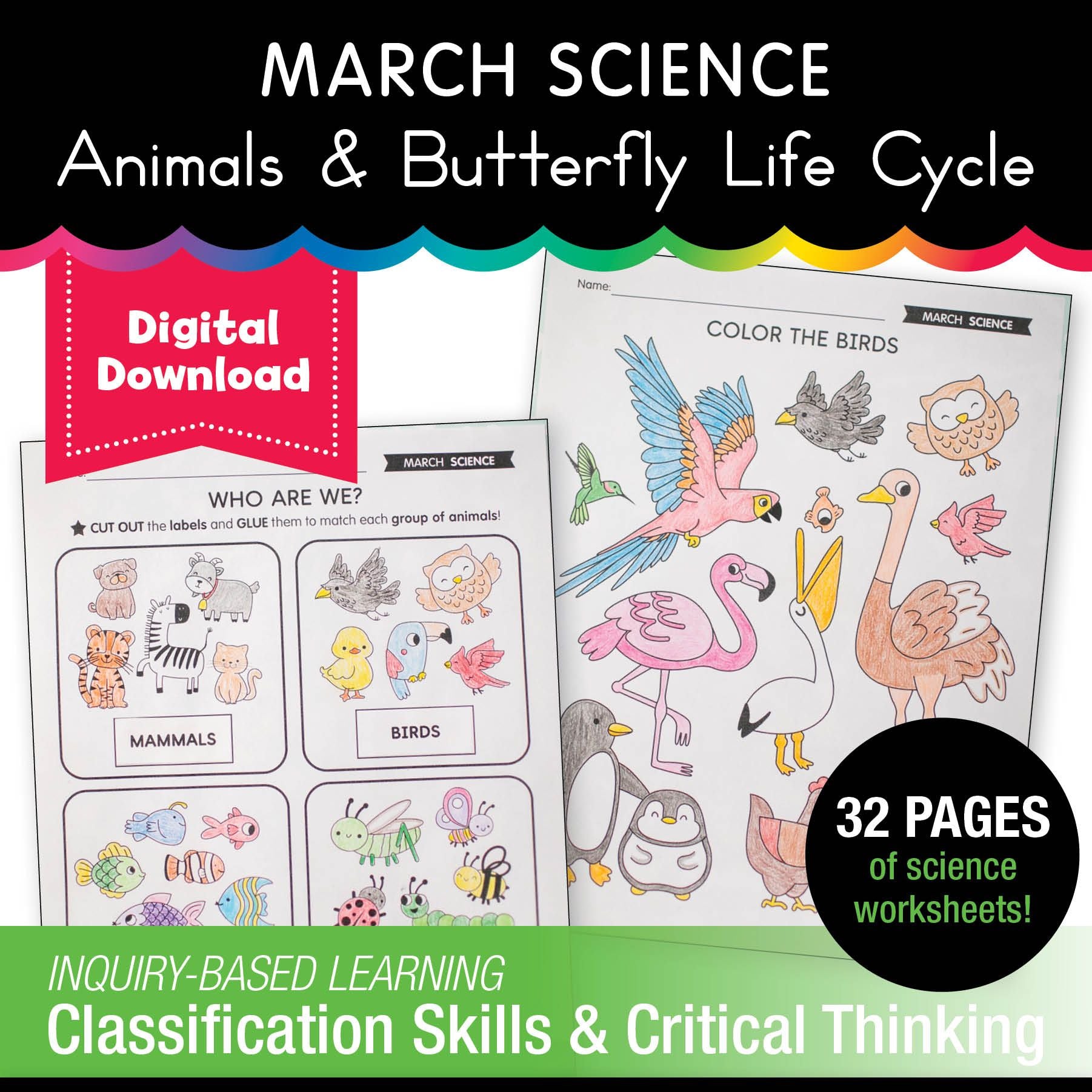 Printable March Science - Animals & Butterfly Life Cycle