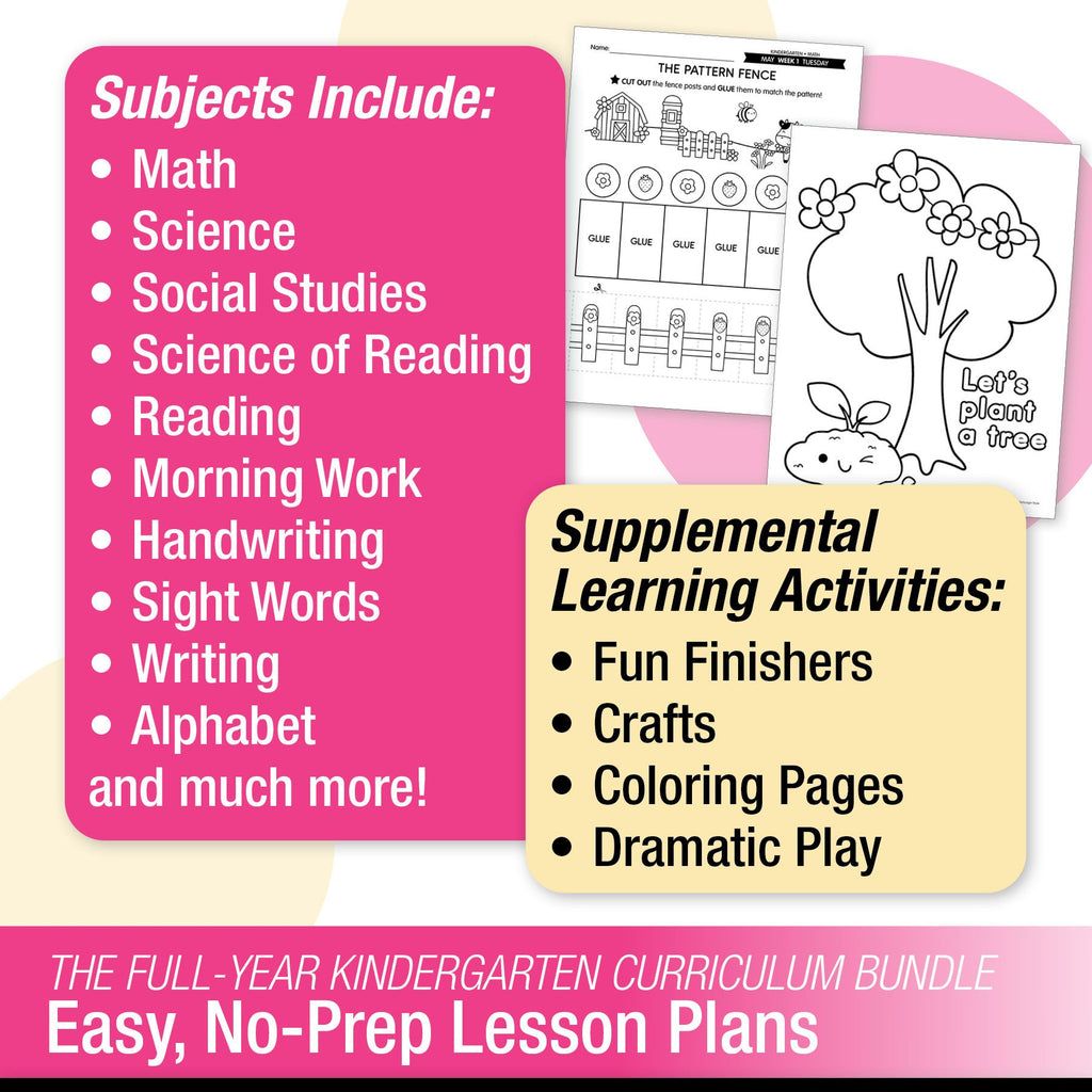 Printable Kindergarten Full Year Homeschool Curriculum Bundle