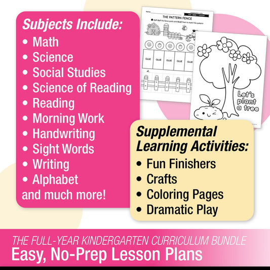 Printable Kindergarten Full Year Homeschool Curriculum Bundle