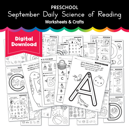 Preschool September Daily Science of Reading Worksheets and Crafts
