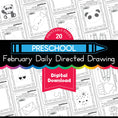 Load image into Gallery viewer, Printable Preschool February Directed Drawing Worksheets
