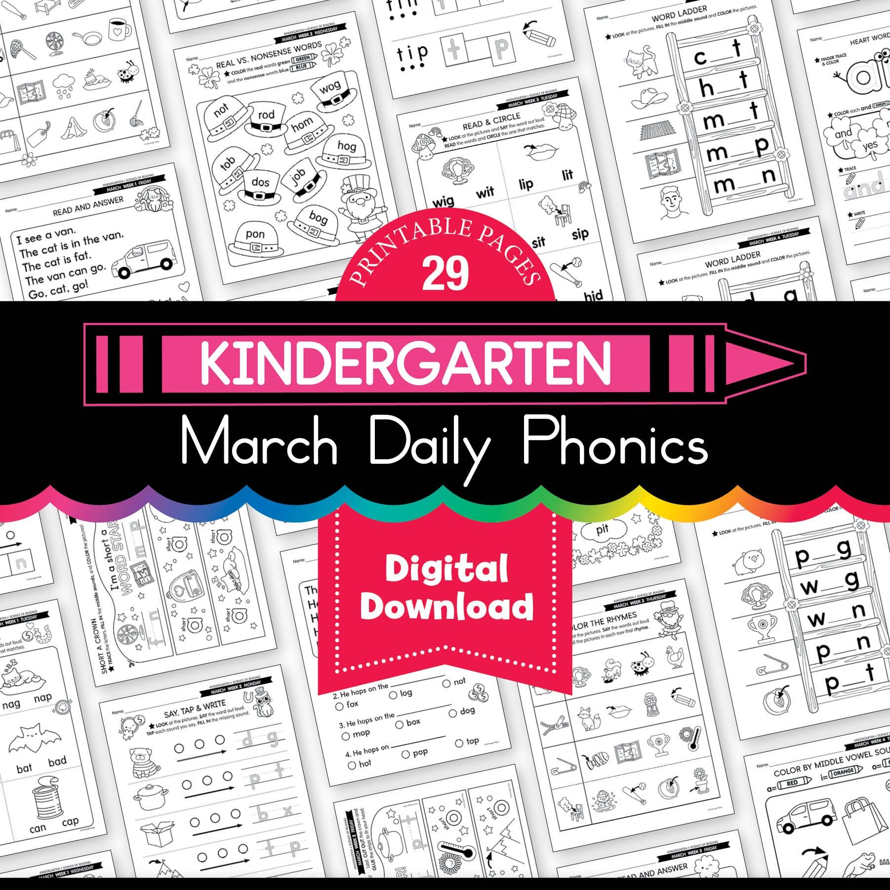Printable Kindergarten March Daily Science of Reading