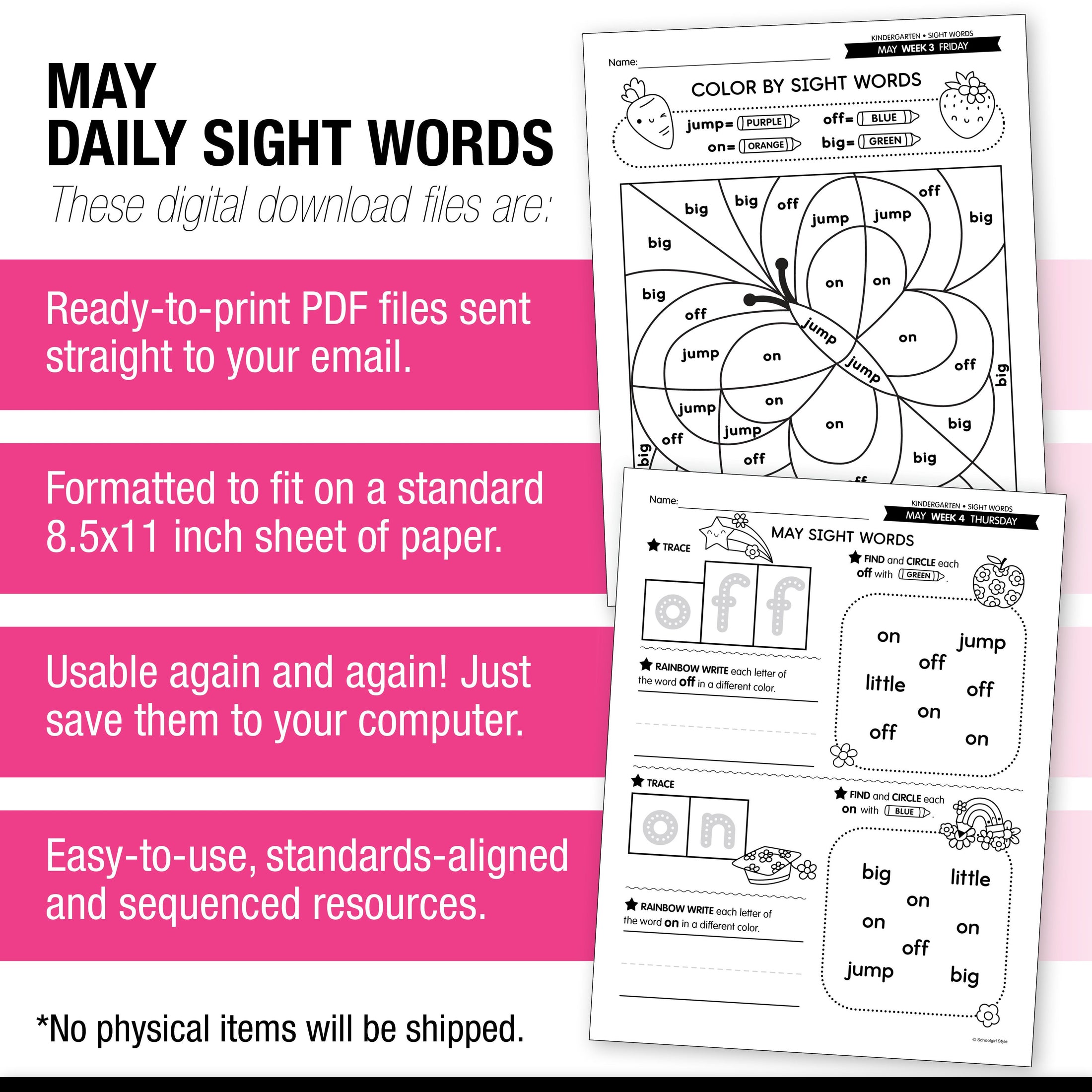 Printable Kindergarten May Daily Sight Words