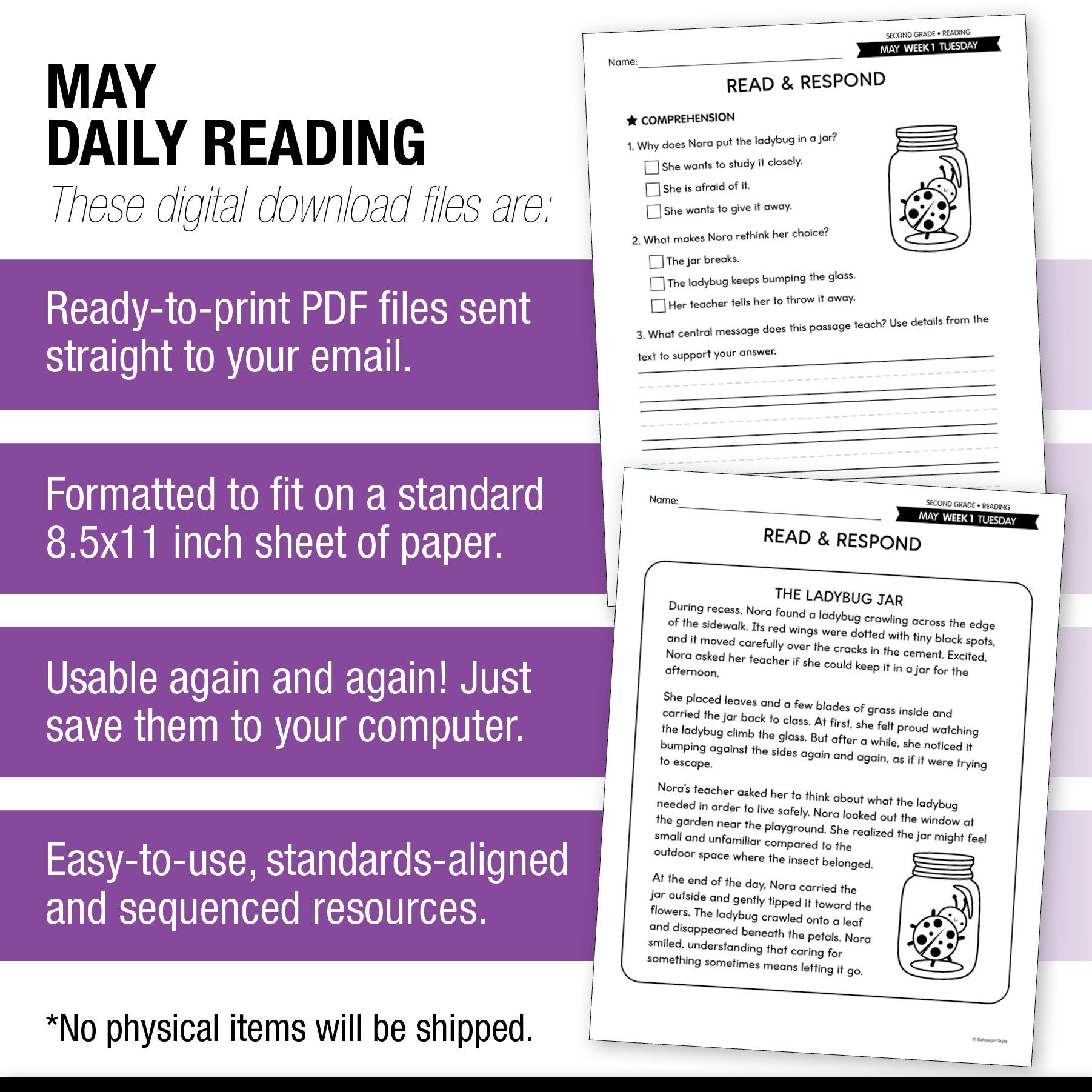 Printable Second Grade May Daily Reading