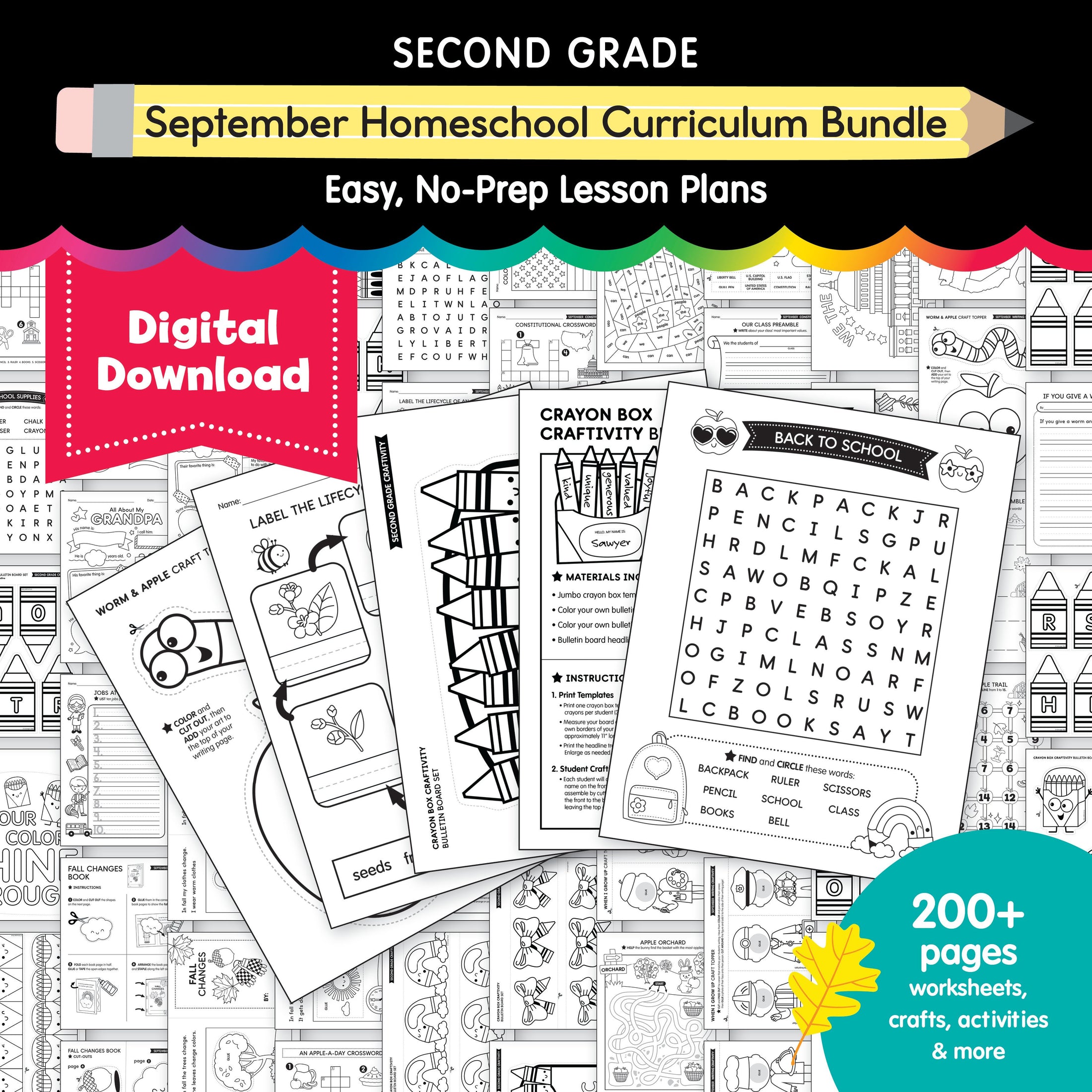 Second Grade September Homeschool Curriculum Bundle
