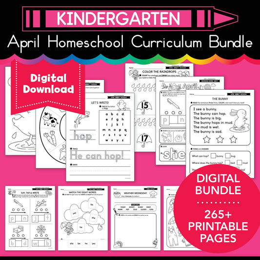 Printable Kindergarten April Homeschool Curriculum Bundle