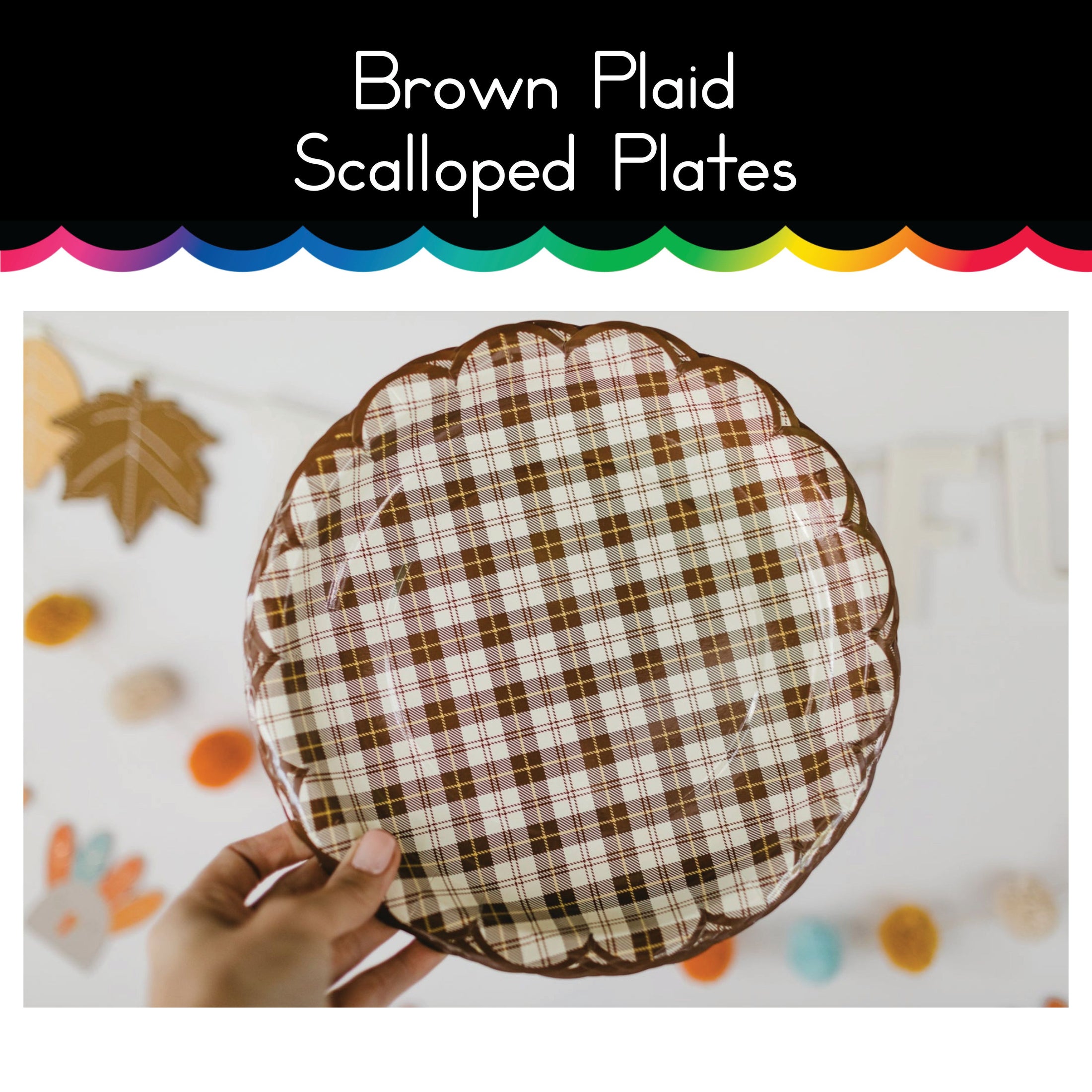 Brown Plaid Scalloped Plates 