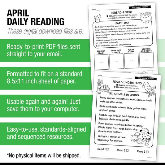 Printable First Grade April Daily Reading