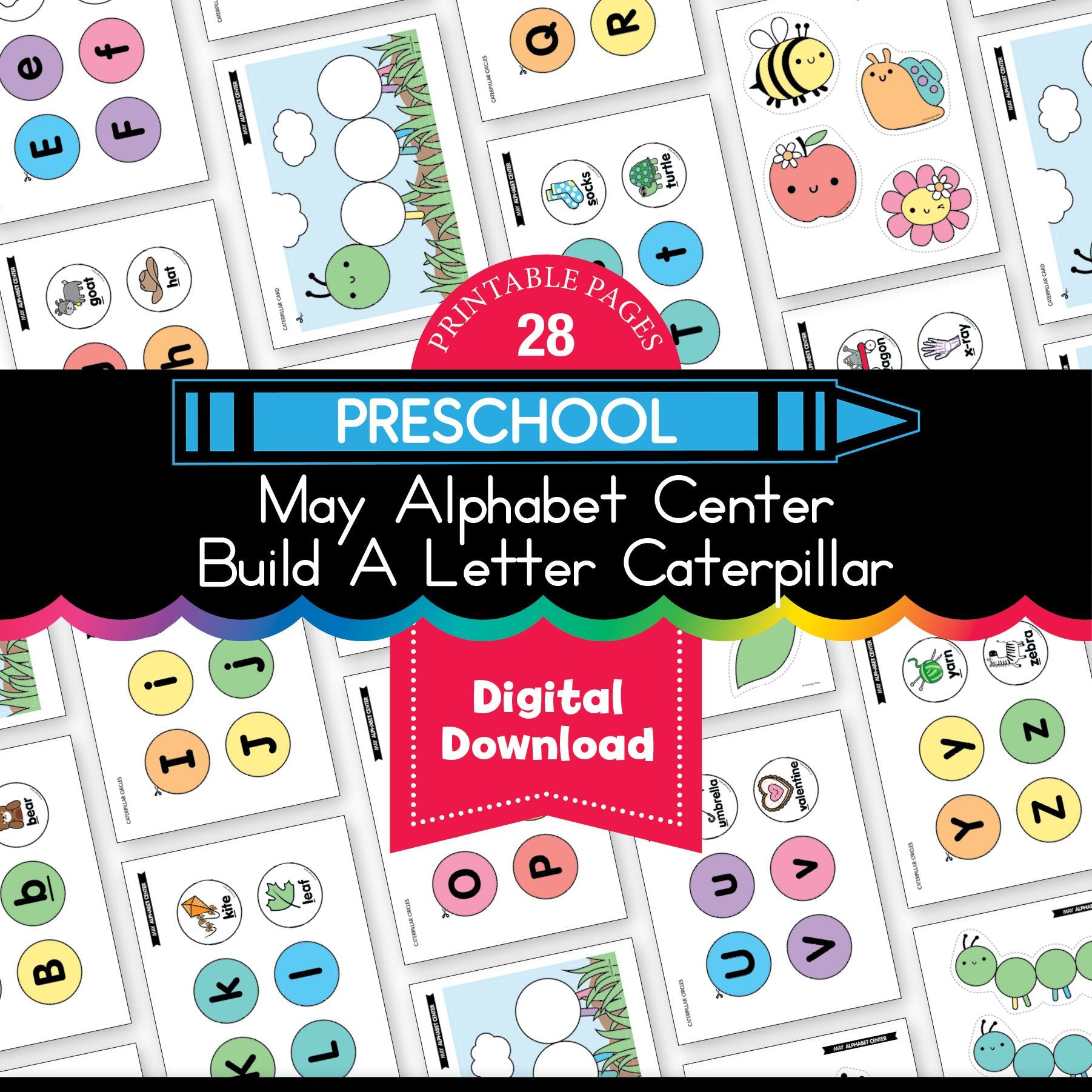 Printable Preschool May Alphabet Center Build a Letter Caterpillar