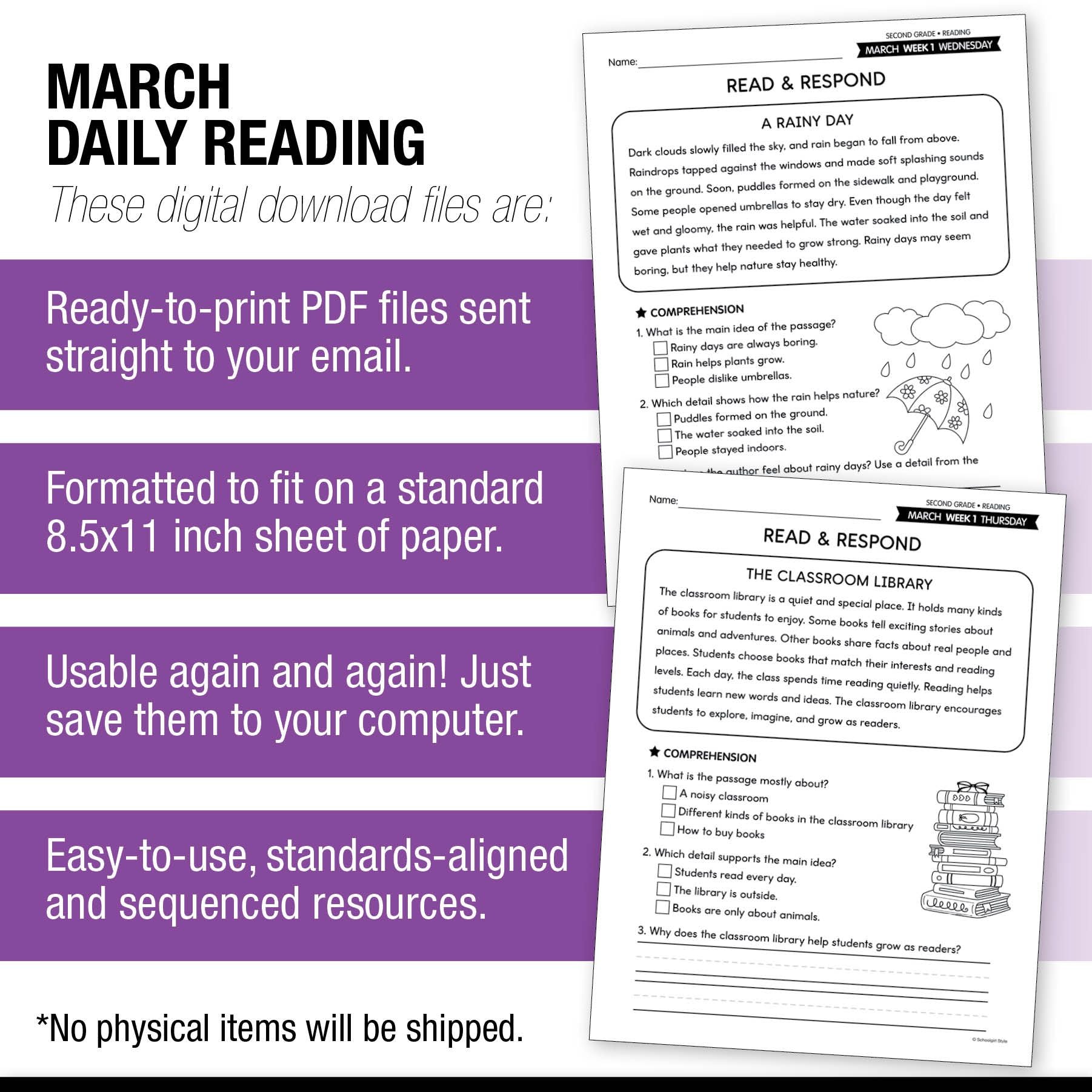 Printable Second Grade March Daily Reading