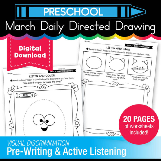 Printable Preschool March Directed Drawing Worksheets