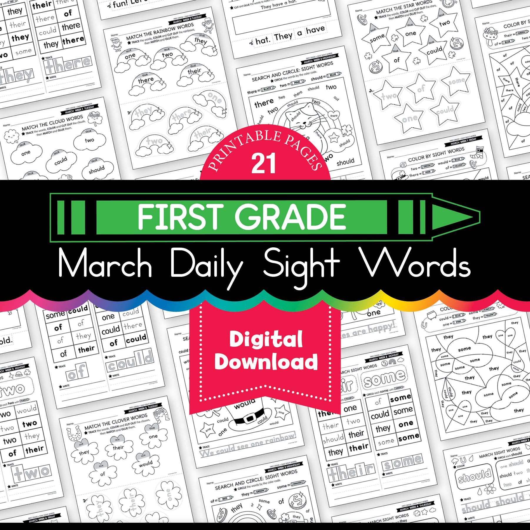 Printable First Grade March Daily Sight Words