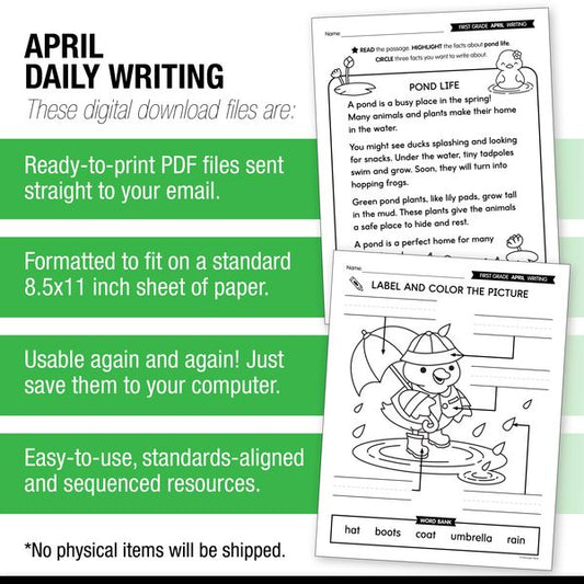 Printable First Grade April Daily Writing