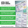 Load image into Gallery viewer, Printable First Grade April Daily Sight Words
