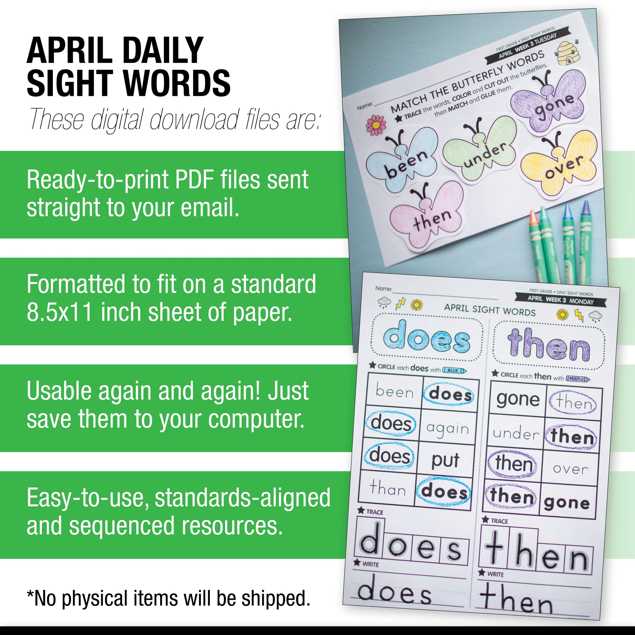 Printable First Grade April Daily Sight Words
