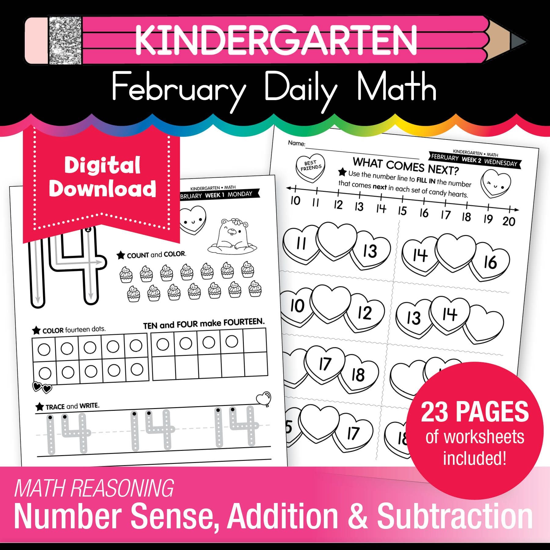 Printable Kindergarten February Daily Math