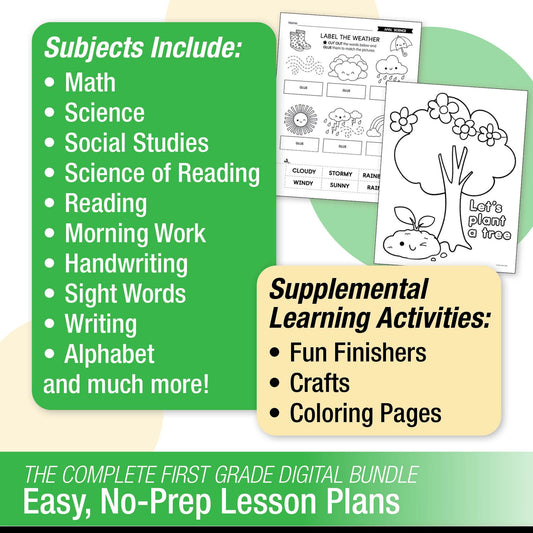 Printable First Grade April Homeschool Curriculum Bundle