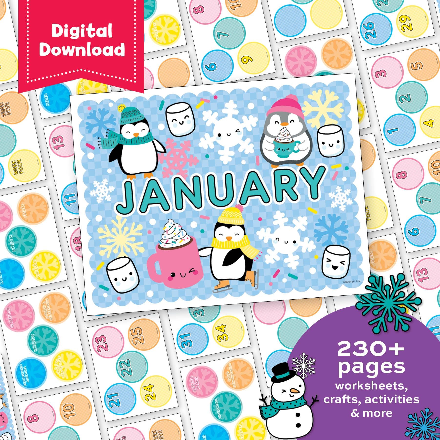 Printable Second Grade January Homeschool Curriculum Bundle