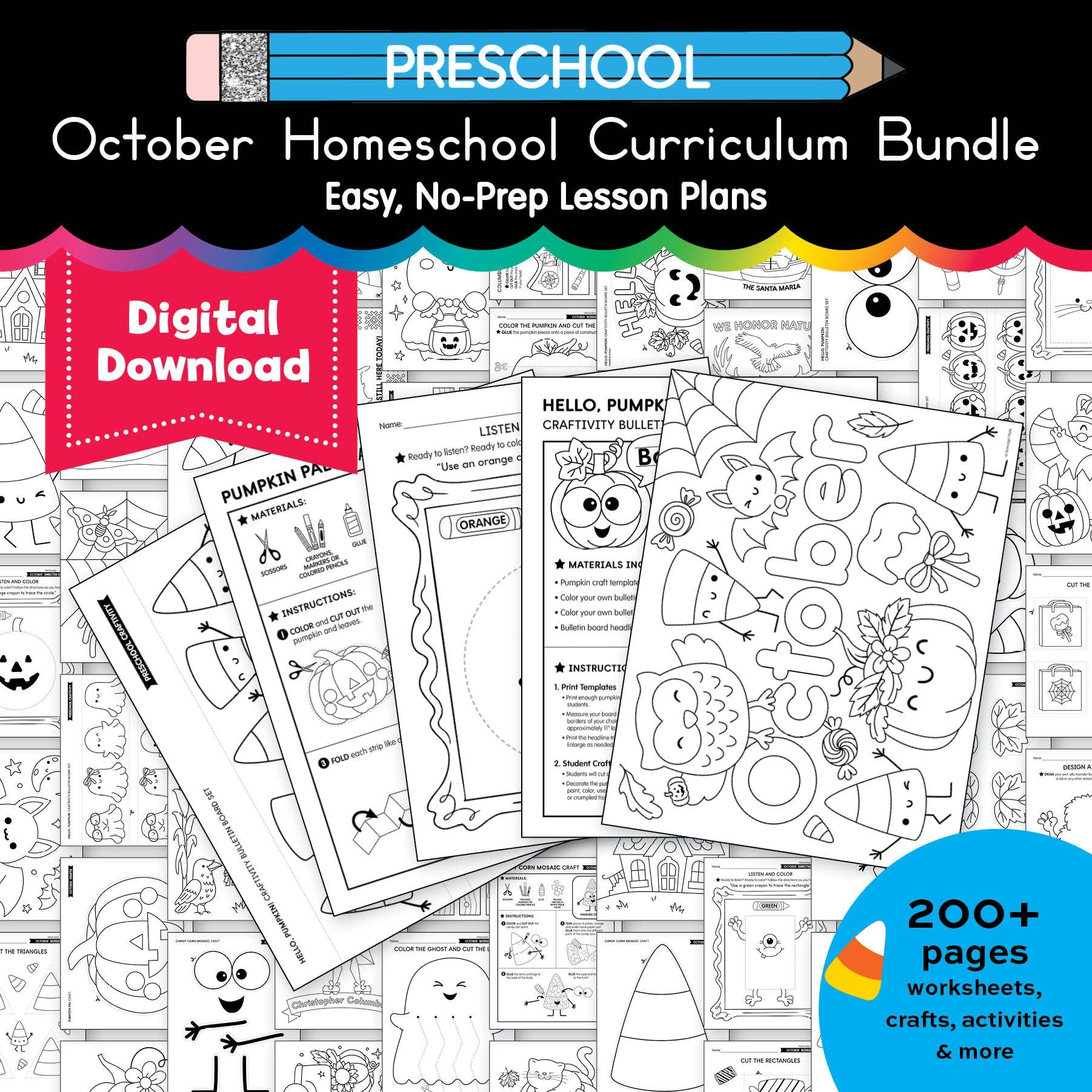 Printable Preschool October Homeschool Curriculum Bundle