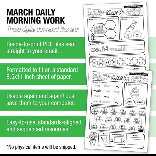 Printable First Grade March Daily Morning Work