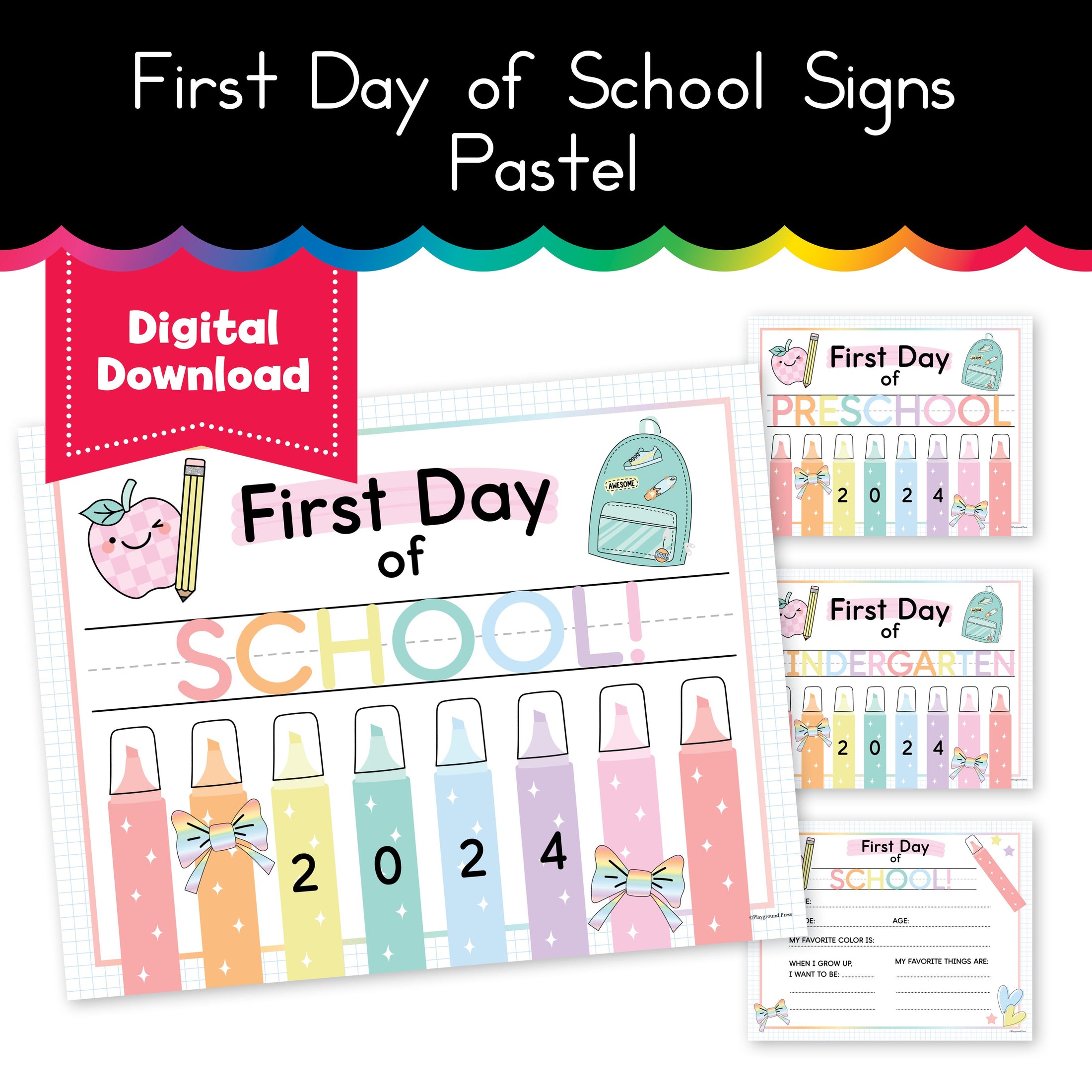 Pastel First Day of School Signs