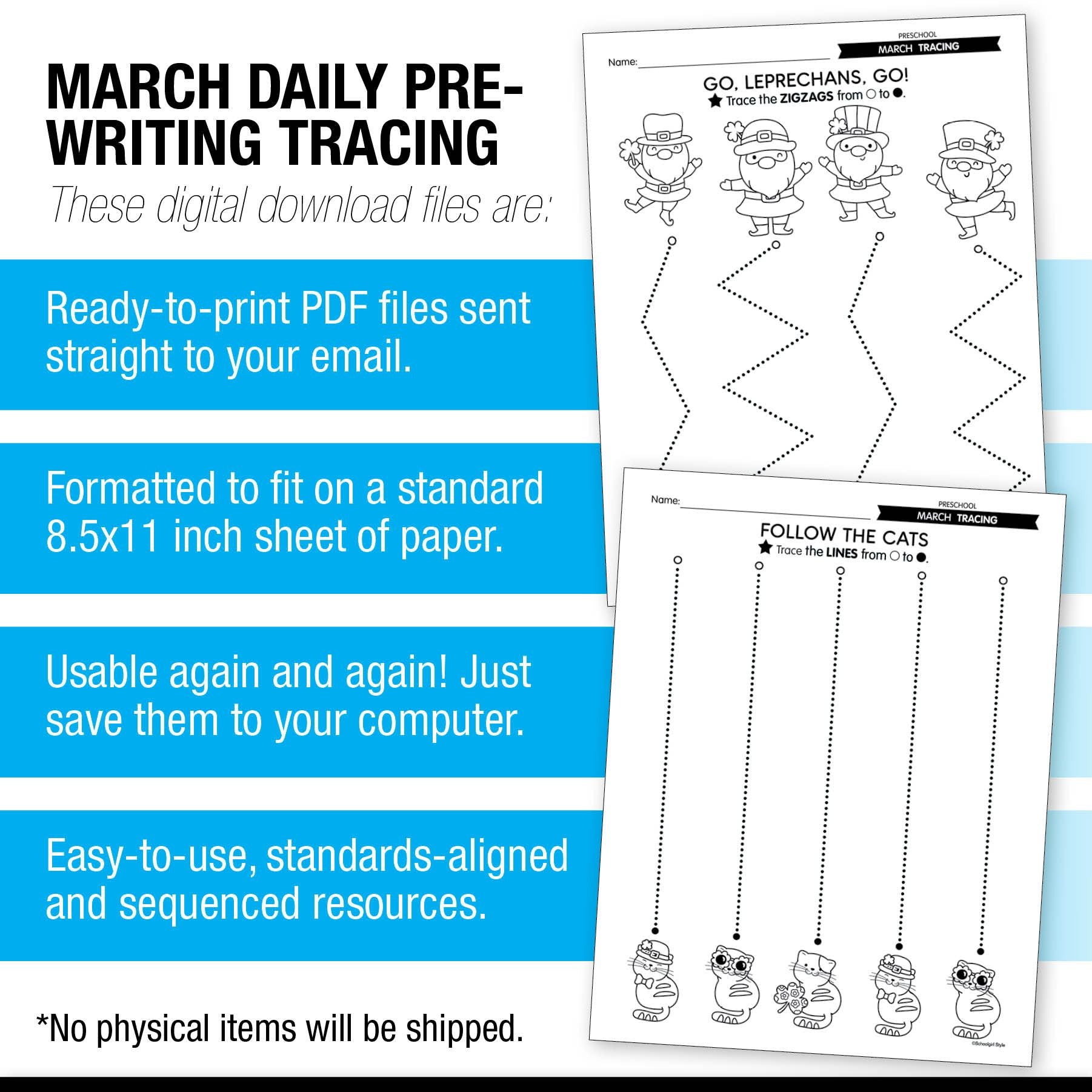 Printable Preschool March Daily Pre-Writing Tracing