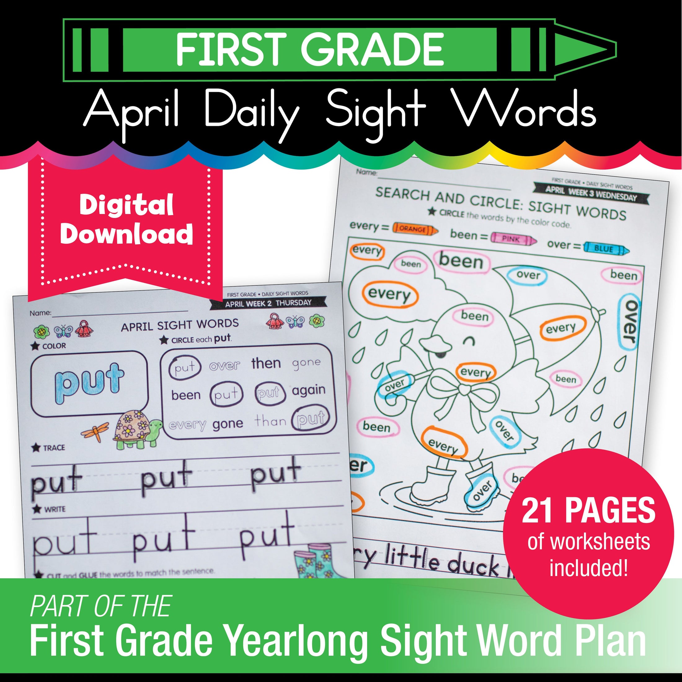 Printable First Grade April Daily Sight Words