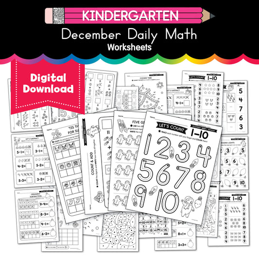 Printable Kindergarten December Daily Math Worksheets
