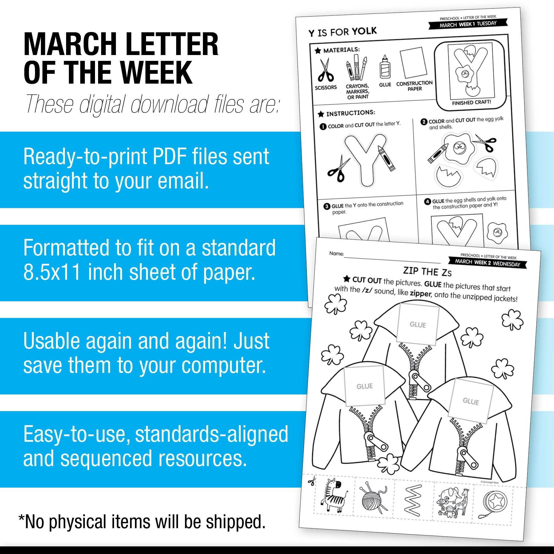 Printable Preschool March Letter of the Week (Y, Z, & Full Alphabet Review)