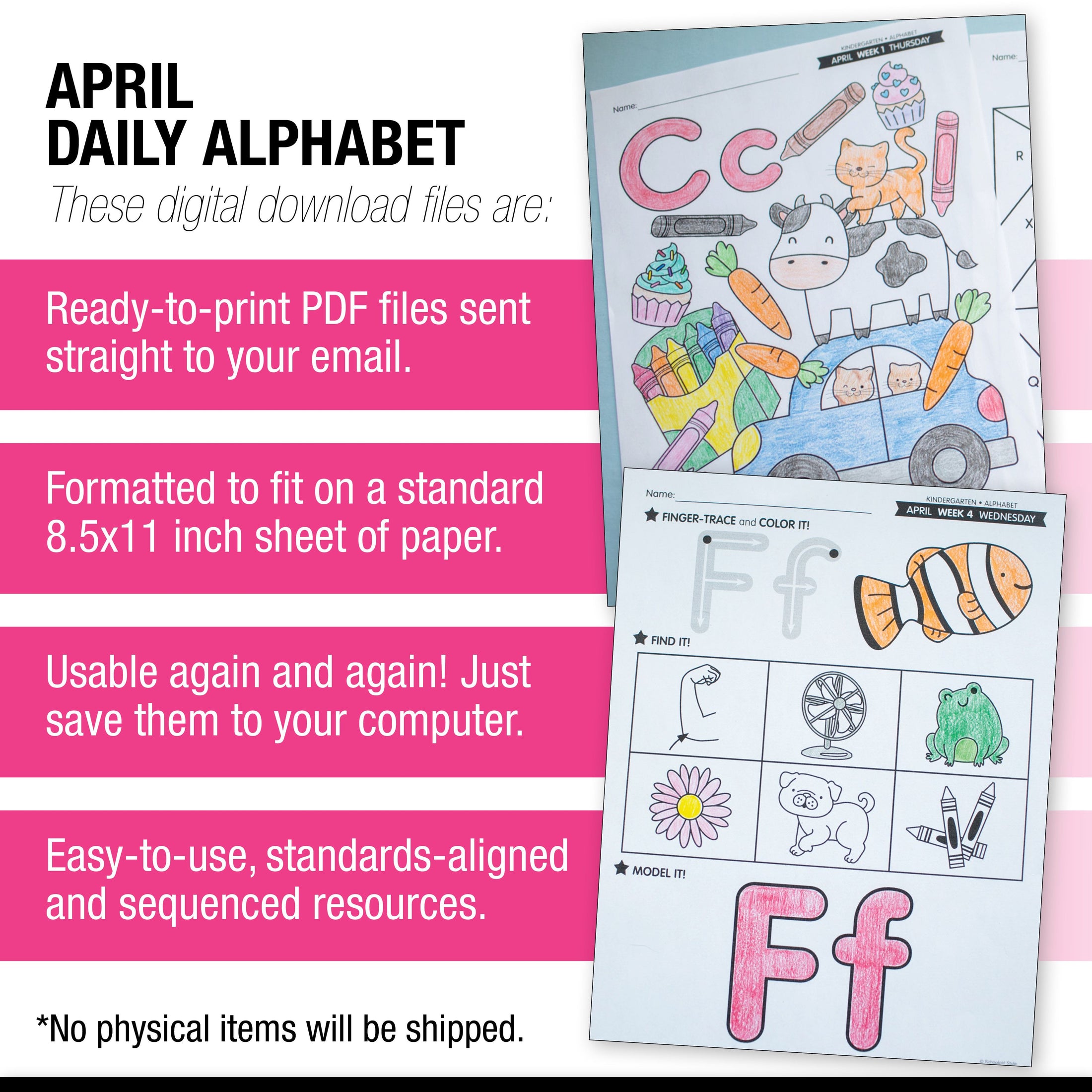 Printable Kindergarten April Daily Alphabet