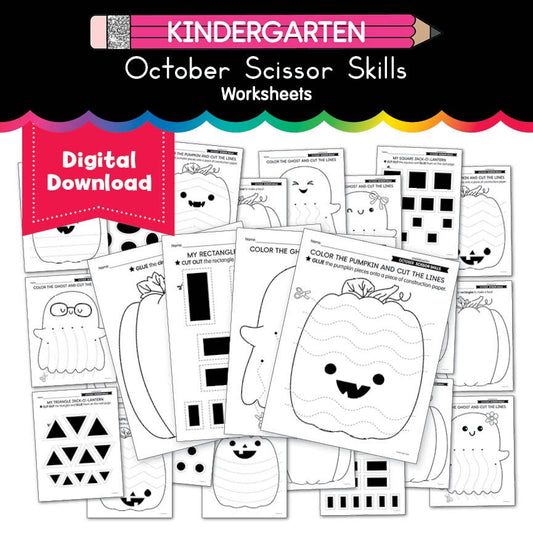 Printable Kindergarten October Scissor Skills Worksheets