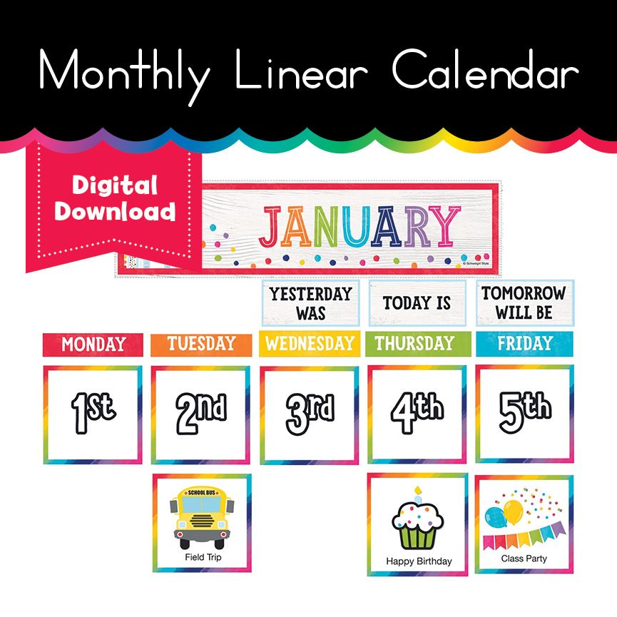 Bright Monthly Linear Calendar