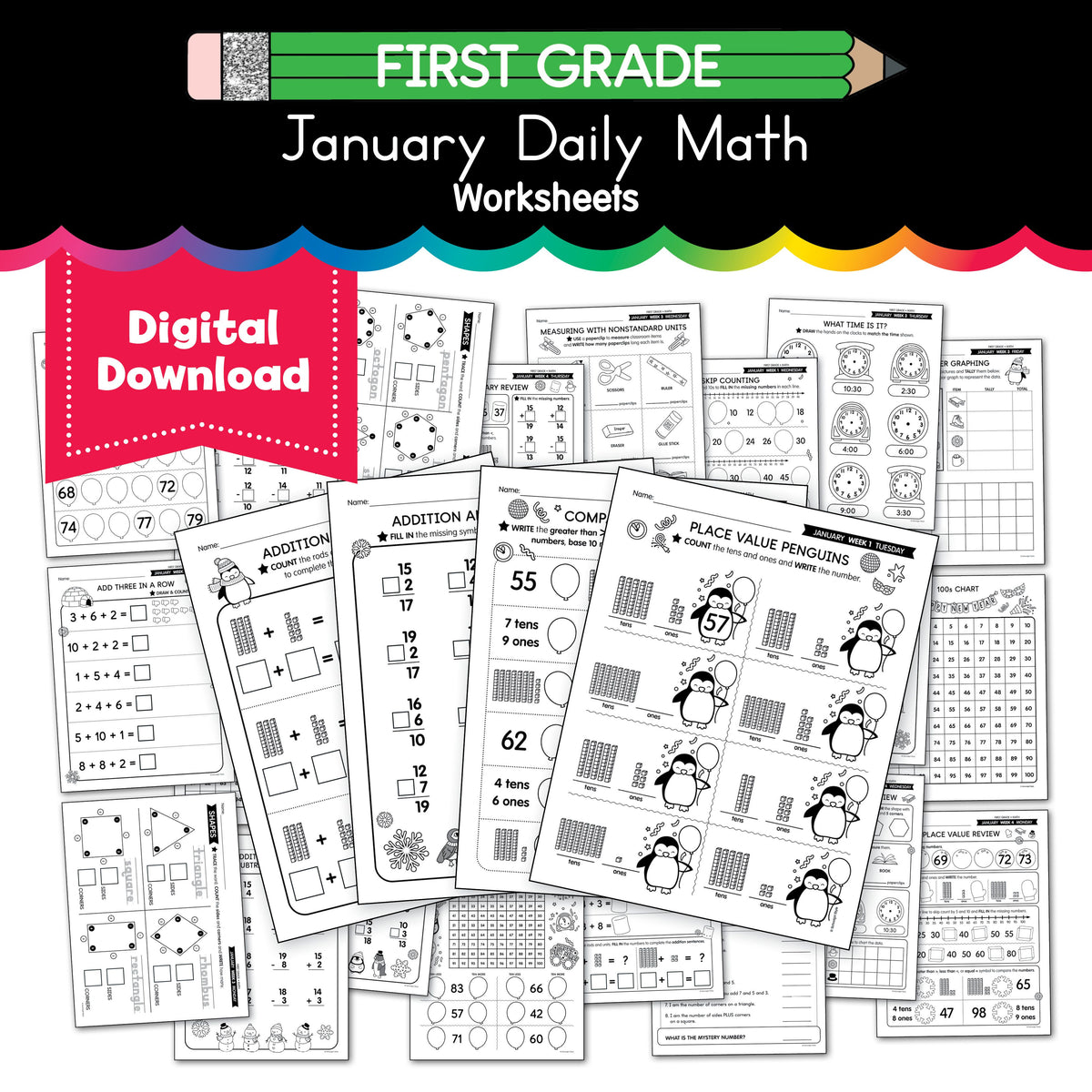 Printable January Math For Elementary Printable First Grade January Daily Math - Playground Press