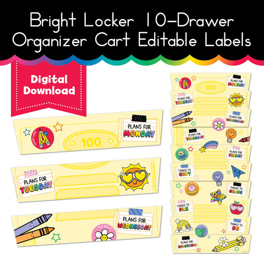 Bright Locker 10 Drawer Organizer Cart Editable Labels