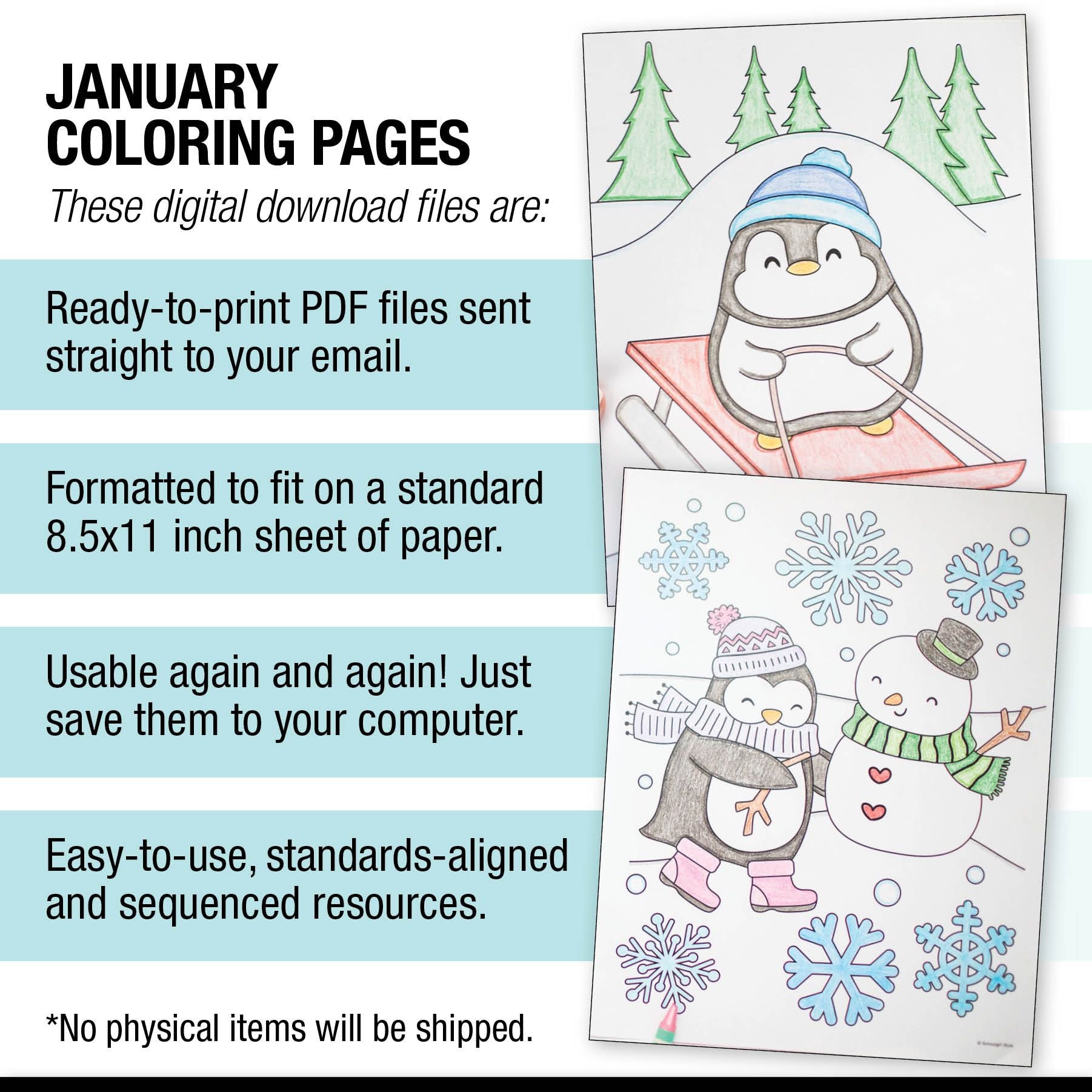 Free Printable January Coloring Pages Pack 2