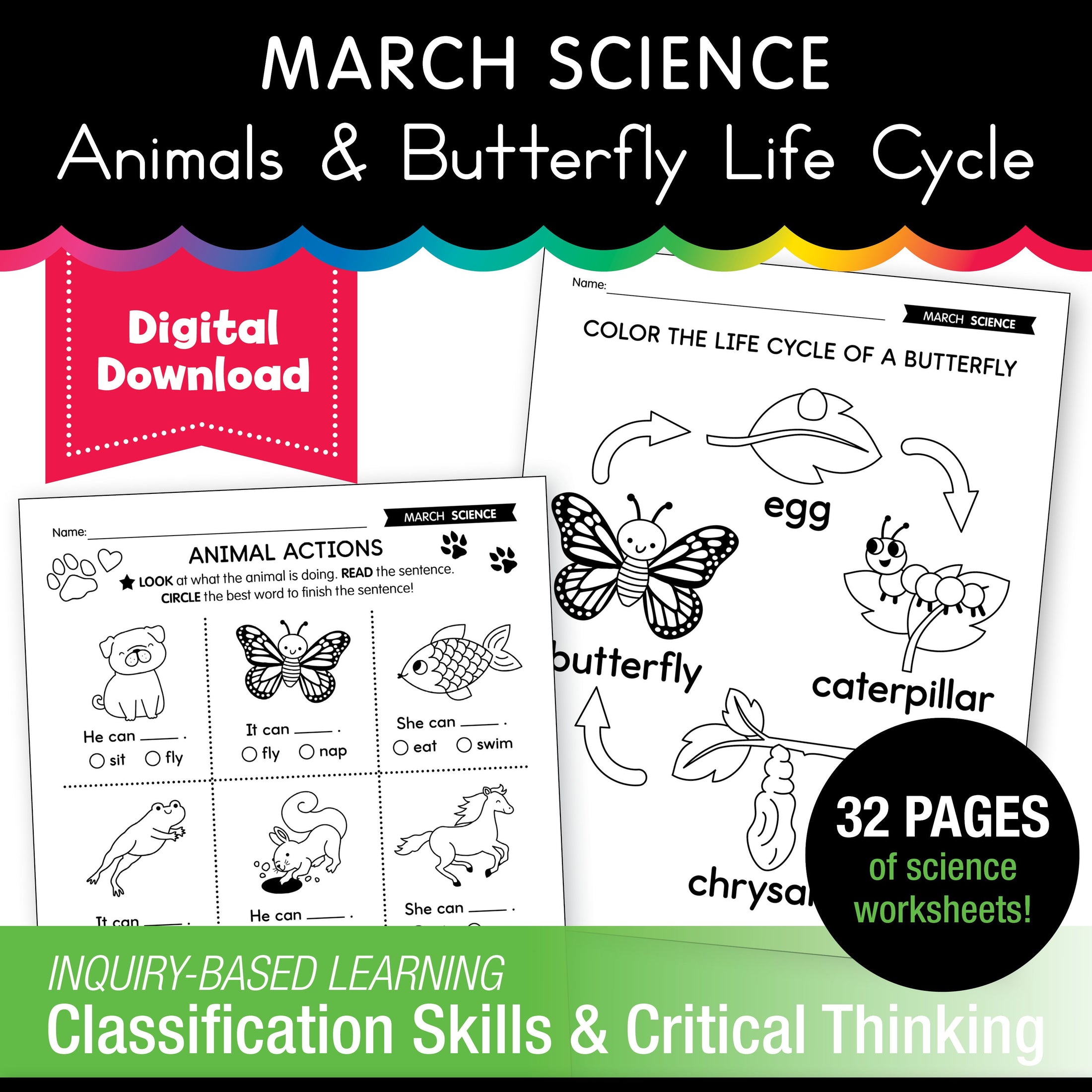 Printable March Science - Animals & Butterfly Life Cycle