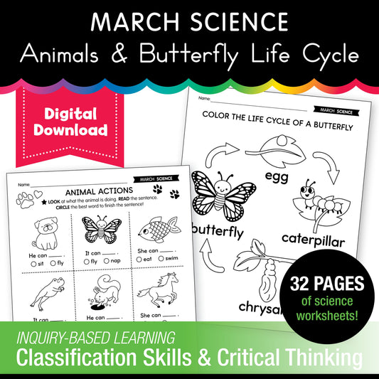 Printable March Science - Animals & Butterfly Life Cycle