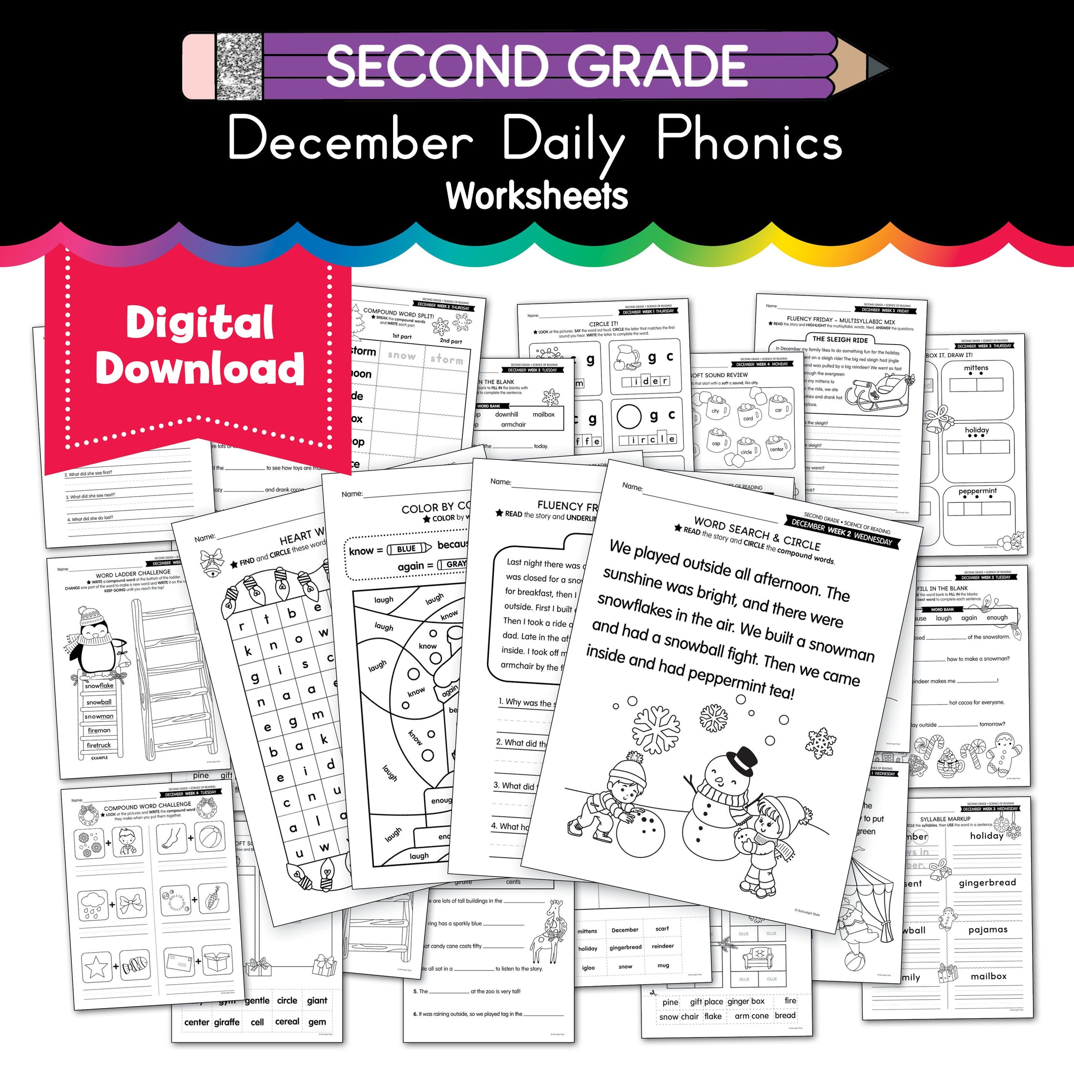 Printable Second Grade December Daily Phonics