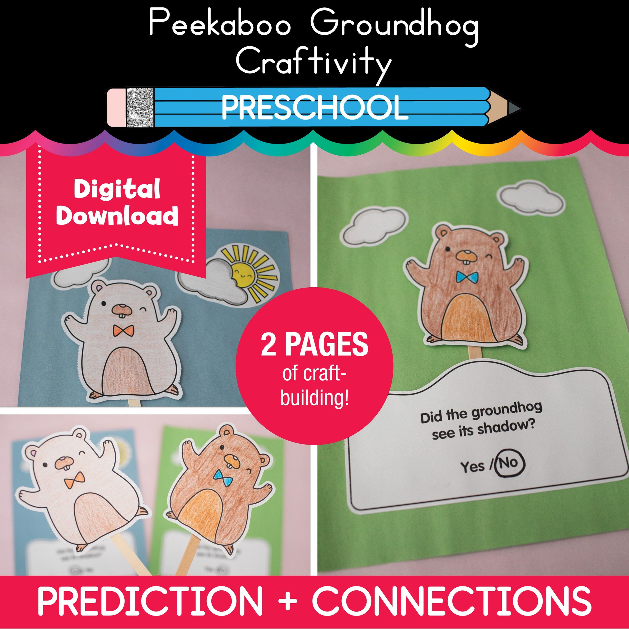 Printable February Peekaboo Groundhog Craftivity