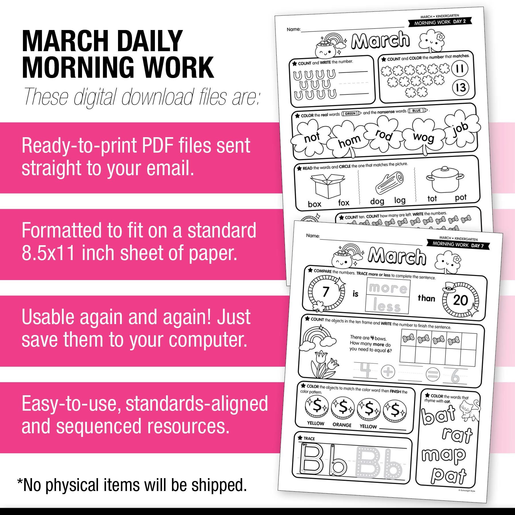 Printable Kindergarten March Daily Morning Work