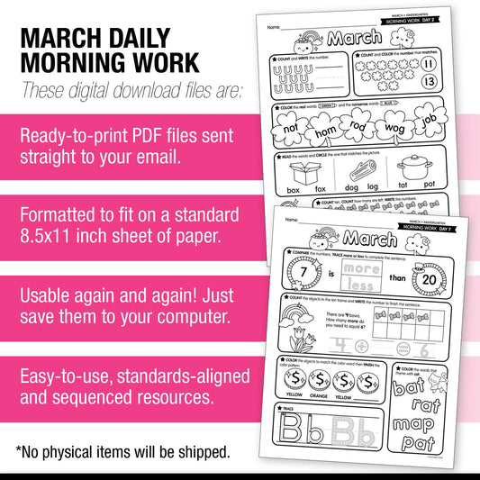 Printable Kindergarten March Daily Morning Work