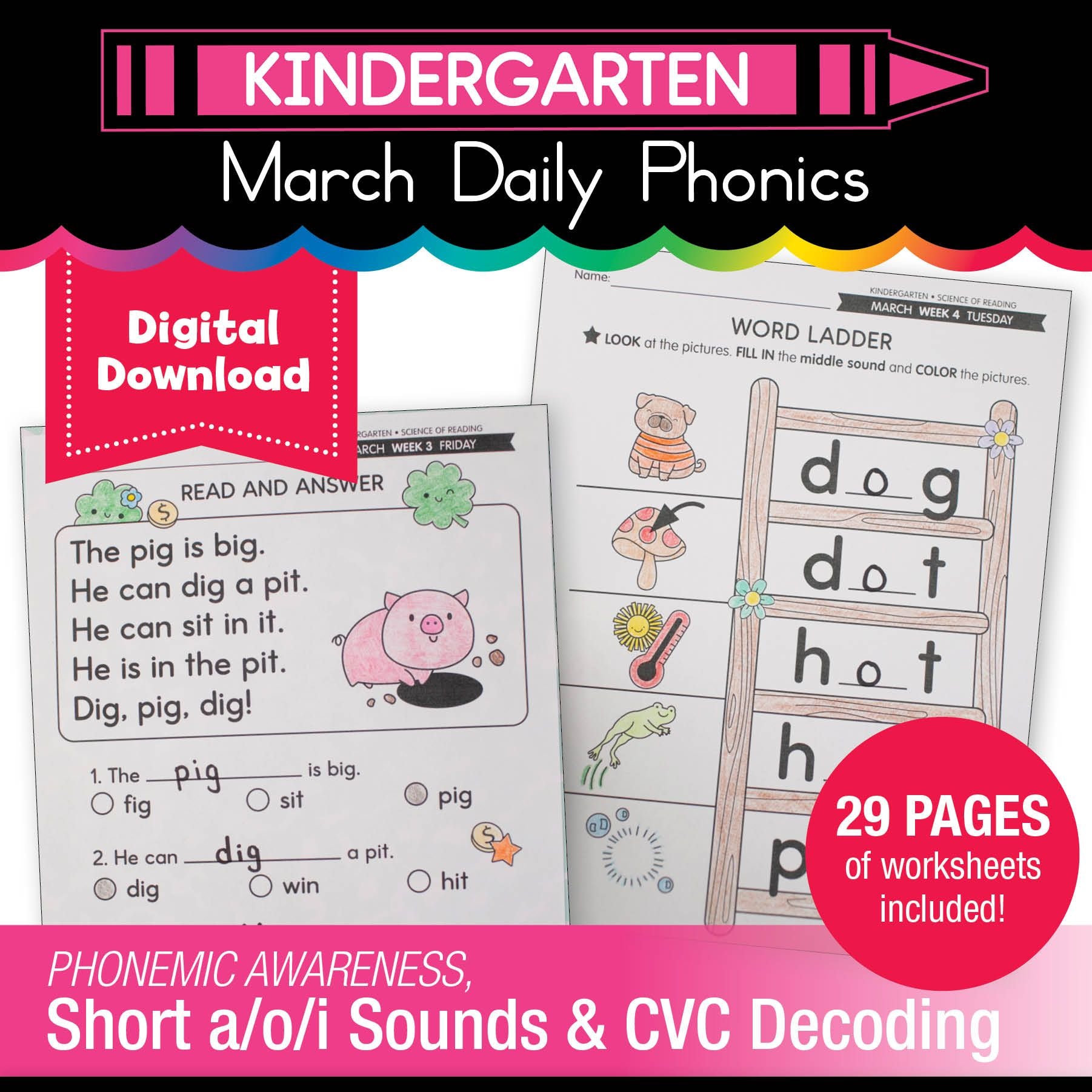 Printable Kindergarten March Daily Science of Reading