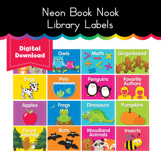 Neon Book Nook Library Labels