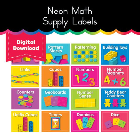 Neon Math Supply Labels