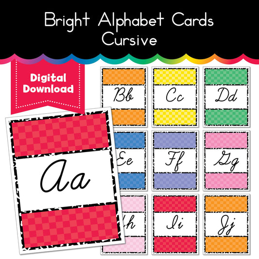 Bright Cursive Alphabet Cards 