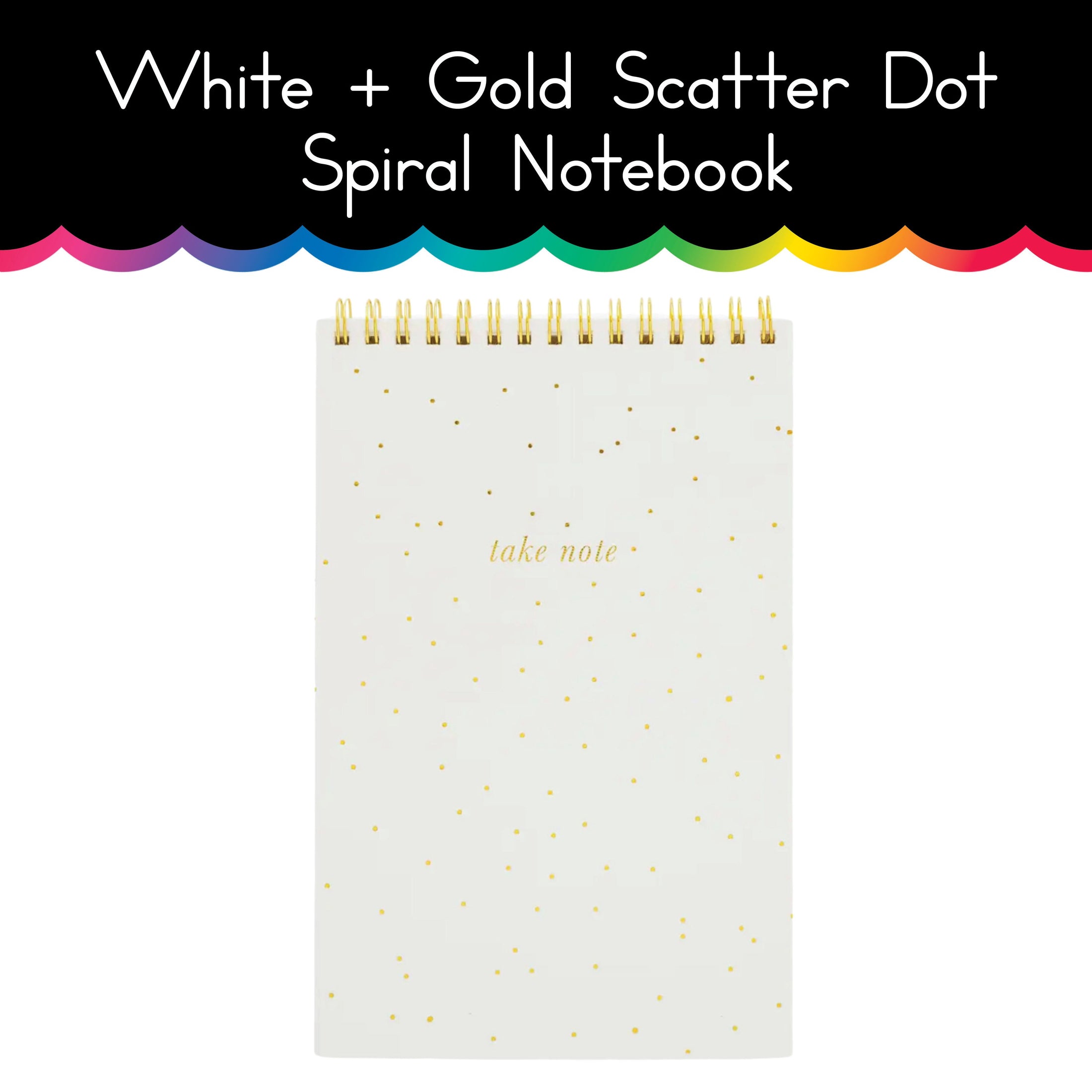 White + Gold Scatter Dot Spiral Notebook