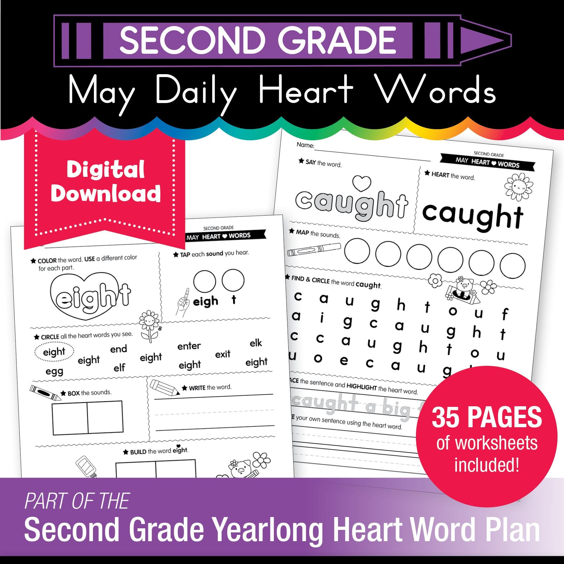 Printable Second Grade May Daily Heart Words