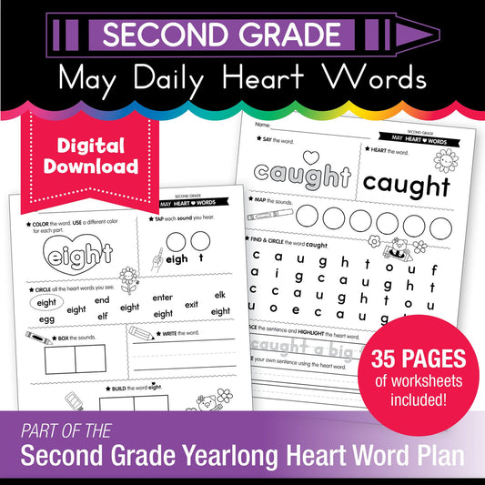 Printable Second Grade May Daily Heart Words